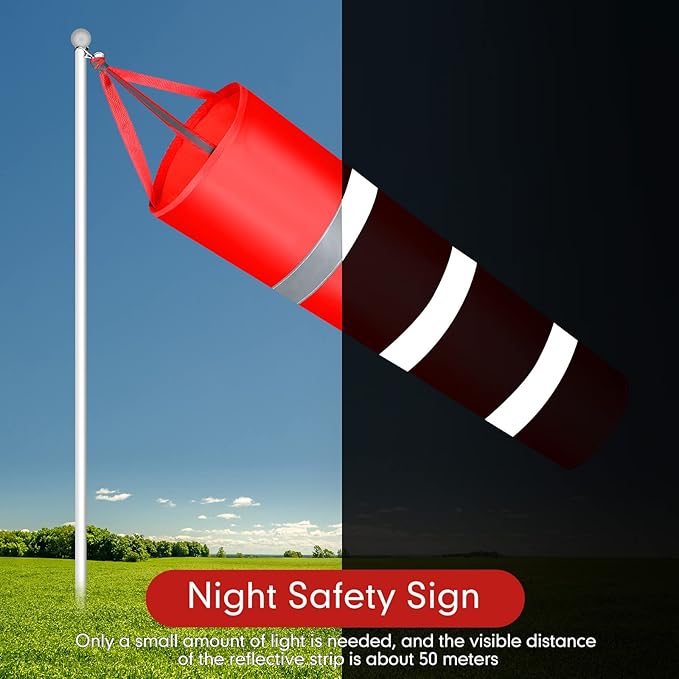 2 Pcs Airport Windsocks Measurement Sock Bag with Reflective Belt Oxford Fabric Ripstop Wind Sock Wind Direction Indicator Windsocks Outdoor Aviation Flag for Airport Farm, 31.5 Inch, 39 Inch(Red)