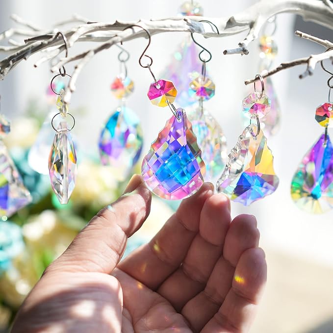 KANPURA Crystal Sun Catcher,12 Pack Hanging Ornament Crystals Prism Rainbow Maker for Home,Office,Garden Decoration(Colorful)