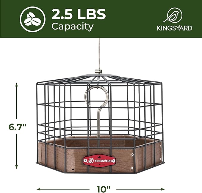 Kingsyard Squirrel Proof Platform Bird Feeders for Outdoor Hanging, Caged Bird Feeder for Small Wildbirds Finches, Recycled Plastic Feeding Platform with Metal Seed Tray, Brown