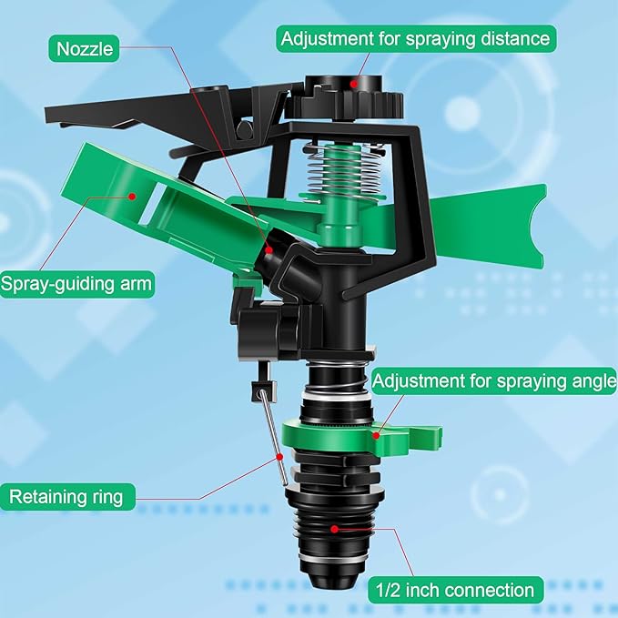 1/2 Inch Plastic Impact Sprinklers Heads Adjustable 0-360 Degree Pulsating Oscillating Watering Sprinkler Head for Garden Law Grass Yard Irrigation Supplies (4 Pieces)