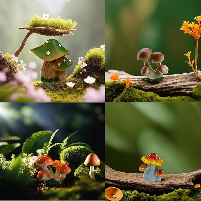 12 Pcs 1.5 to 1.8 Inch Resin Mushroom,Cute Mushrooms Fairy Garden Mushrooms Ornaments for Outdoor Decoration,Home Décor,Cake Decoration,DIY Bonsai Craft …