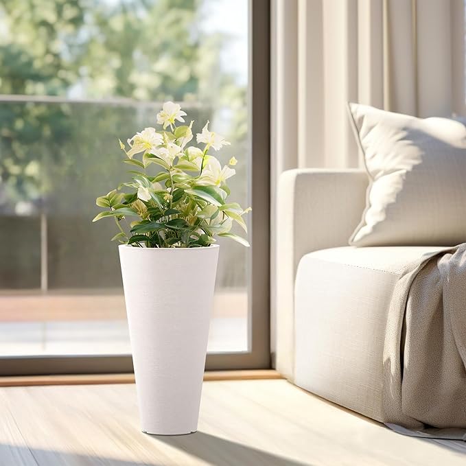 Kante Tall Round Planter Set of 2, 18 Inch Tall Decorative Planter Pots for Outdoor Indoor Garden Patio Front Porch (White)