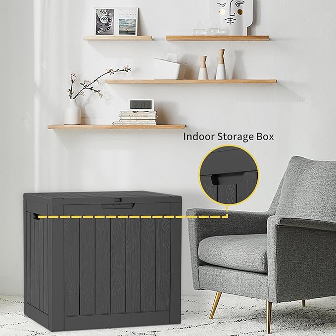 30 Gallon Resin Deck Box,Lockable Outdoor Storage Box for Patio Cushions Storage Furniture,Garden Tools,Pool Supplies, Weatherproof and UV Resistant- Black