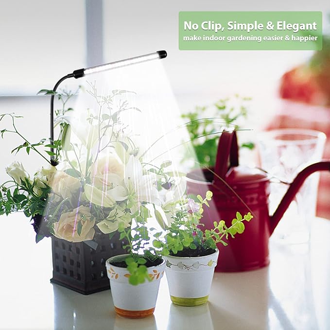 Juhefa Grow Light for Indoor Plants Growing, 6000K Full Spectrum Gooseneck Plant Lamp for Seedings Succulents Small Plants, Auto On/Off Timing & 5 Dimming, 2-Pack