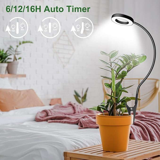 wolezek 2 in 1 Grow Lights for Indoor Plants, 3 Colors Plant Lights for Indoor Growing with 360° Gooseneck, 48 LEDs Full Spectrum Plant Grow Lights Indoor, 6/12/16H Timer, 5 Brightness, Black 3 Pack