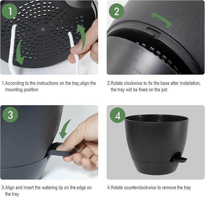 12 inch Large Self Watering Pots, Plastic Planters with 60oZ Removable Deep Reservoir and Multi Mesh Drainage Holes for Indoor Outdoor Garden Plants and Flowers, Black