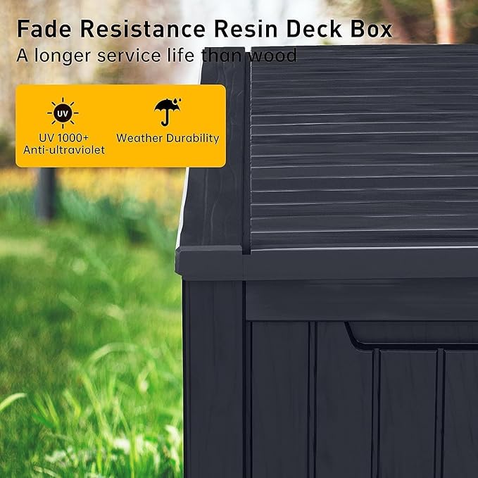 182 Gallon Deck Box Waterproof, UV Resistant Resin Outdoor Storage Box with Hydraulic Rod, Lockable Design and Enhanced Durability for Patio, Garden, and Poolside Use