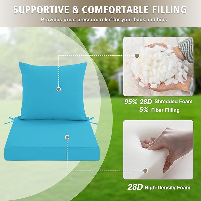 Outdoor Cushions for Patio Furniture, Waterproof Outdoor Chair Cushion w/Fade-Resistant, Removable & Machine-Washable Cover, 22x22 Inch, Deep Seat Sofa/Couch Pad Replacement – Set of 1/2/4, Teal