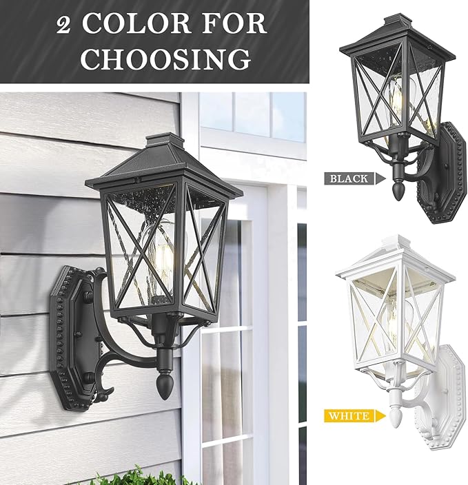 Darkaway Outdoor Wall Light Fixture,2pcs Outside Porch Lights Wall Mounted Seeded Glass Exterior Waterproof Lantern Modern E26 Socket Wall Sconce Lighting for Front Door Yard Patio