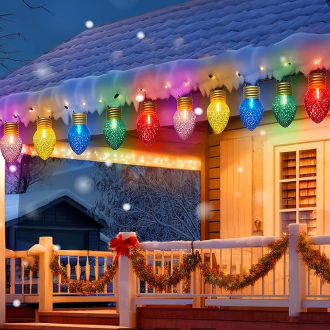 Jumbo Christmas Lights String,16FT C7 Giant Christmas Lights Decorations Connectable Hanging Lights with 10 Multicolor Strawberry Big Bulb for Roof Yard Garden Outside Decor