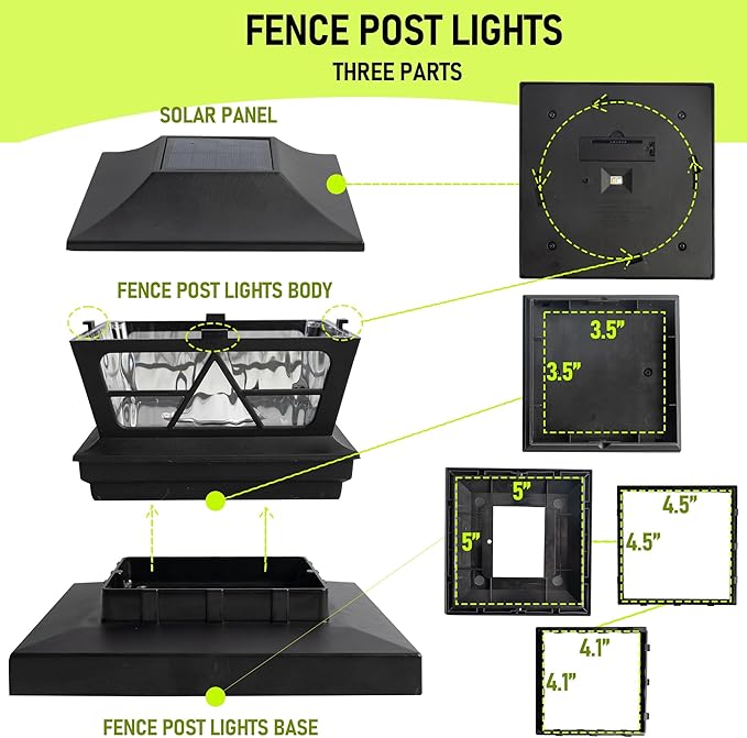 TW SHINE 2 Pack Solar Outdoor Fence Post Lights, 2 Modes Post Cap Lights Waterproof Color Changing Warm White/Cool White for Yard, Garden, Porch, Patio Decor, for 4x4 5x5 6x6 Wood Posts