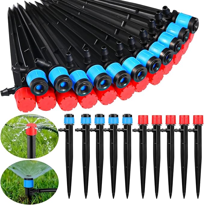 120 Pcs Drip Irrigation Emitters for 1/4'' Drip Irrigation Tubing 60 Irrigation Emitters Sprayer 60 Adjustable 360 Degree Water Flow Drippers for Patio Lawn Garden Watering