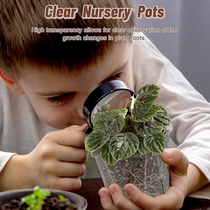 3.9-9.4 Inch Big Size Clear Nursery Pots with Drainage, 6 Sizes 10 Packs Nursery Garden Pots with 10 Plant Labels for Seedling Plants, Nursery Pots Variety for Indoor Outdoor Seed Starter Flower Pots