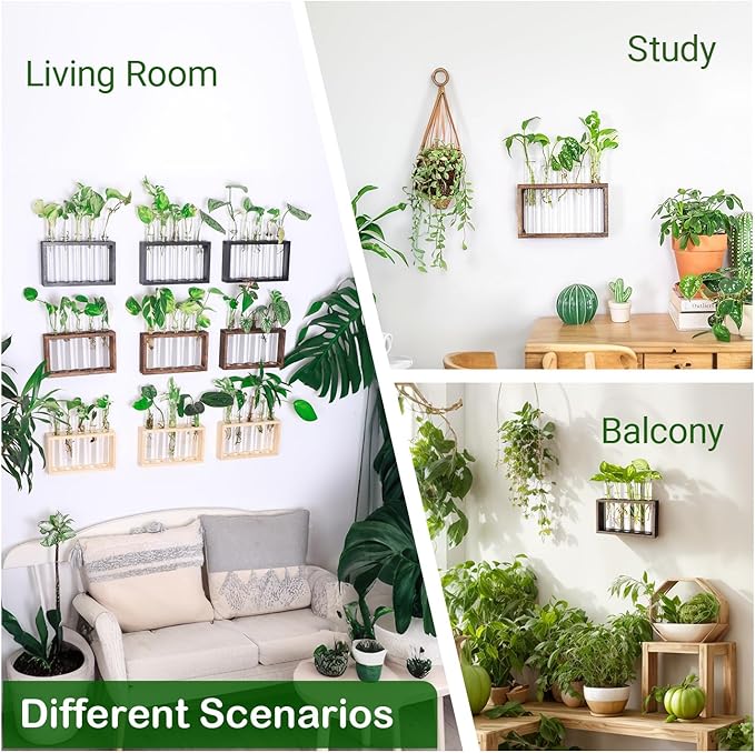 Ivolador Plant Propagation Station Terrariumin Wall Test Tube Vases Bud Tabletop Glass Wooden Stand with 5 Propagation Tubes for Propagating Hydroponic Plants Home Garden Wedding Decoration-Brown