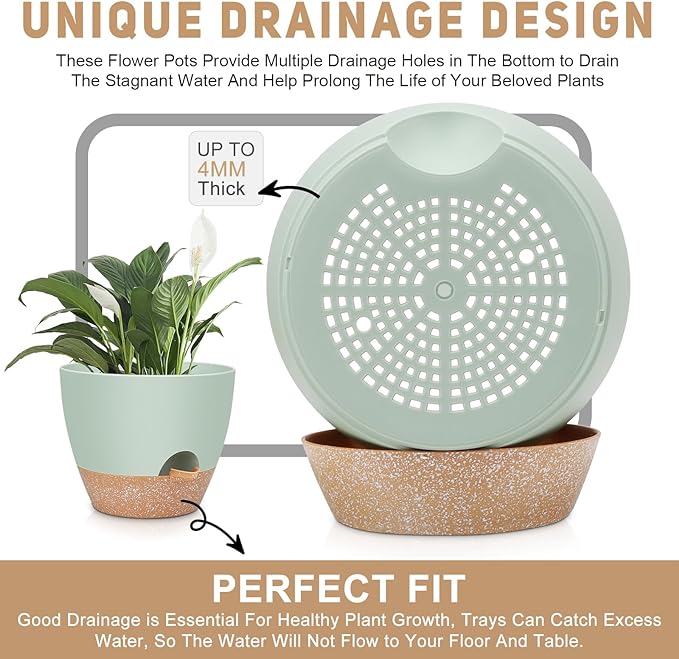 12" 10" 9" Large Self Watering Plant Pots, 3 Pack Flower Pots Planters with Multi Mesh Drainage Holes for Indoor Outdoor Garden Plants and Flowers.