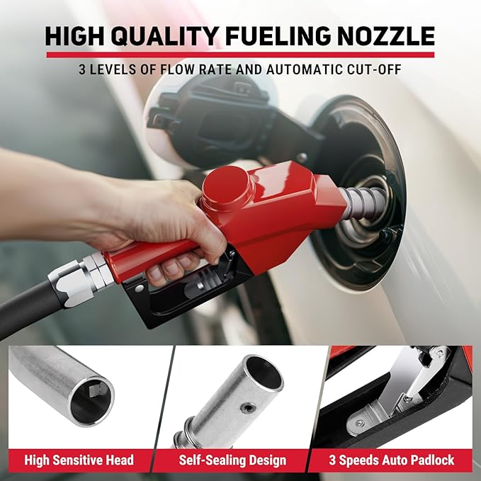 Retractable Fuel Hose Reel 1" x 50' with Fueling Nozzle, 300 PSI Heavy Duty Steel Construction Industrial Auto Swivel Spring Driven Diesel Hose Reel for Aircraft Ship Vehicle Tank Truck, Black