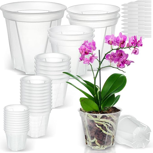 3.9-9.4 Inch Big Size Clear Nursery Pots with Drainage, 6 Sizes 30 Packs Nursery Garden Pots with 30 Plant Labels for Seedling Plants, Nursery Pots Variety for Indoor Outdoor Seed Starter Flower Pots