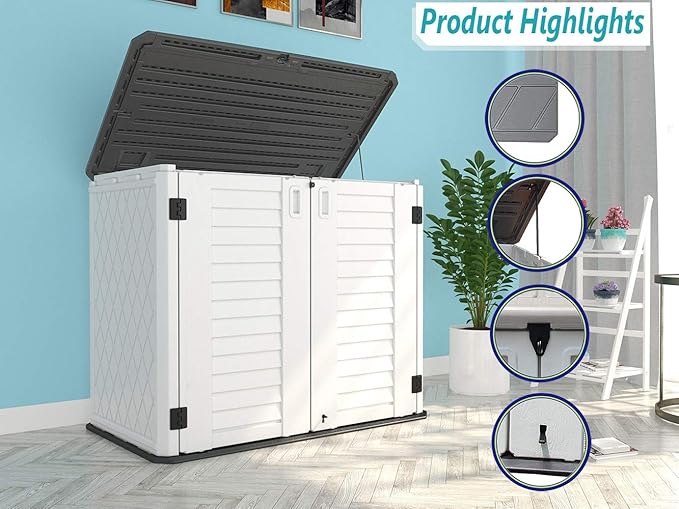 HOMSPARK Storage Shed Weather Resistance, Multi-Purpose Outdoor Storage Cabinet for Backyards and Patios, 26 Cu.ft Capacity Horizontal Storage Shed for Bike, Lawnmower, Trash Cans, Patio Accessories