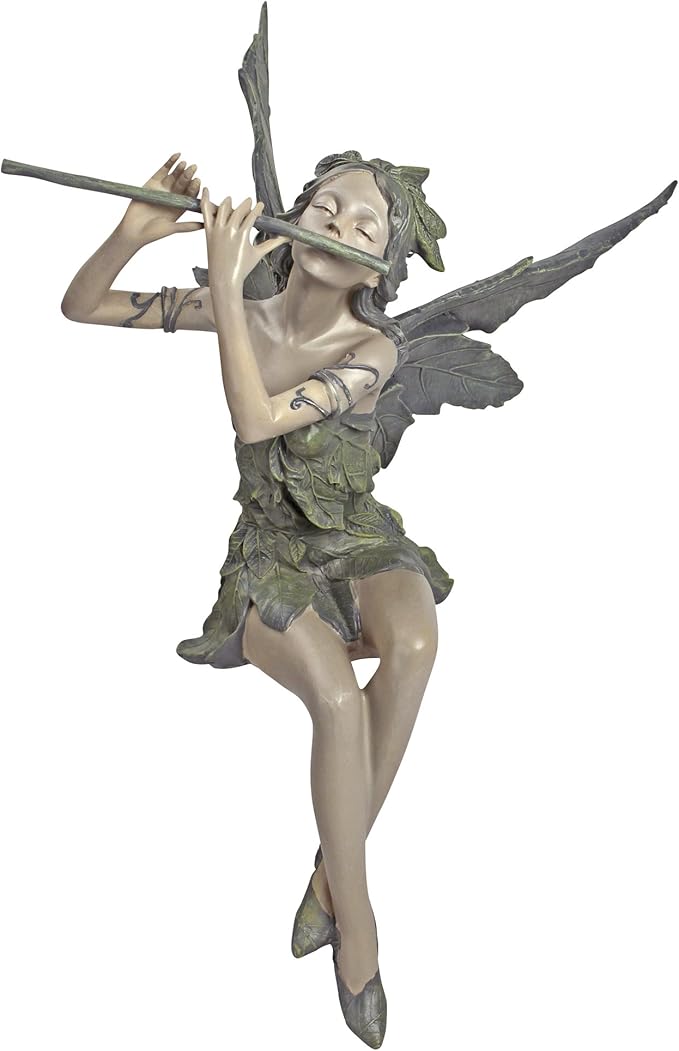 Design Toscano CL95276 Fairy of The West Wind Sitting Garden Statue, 19 Inch, Set of Two, Two Tone Stone
