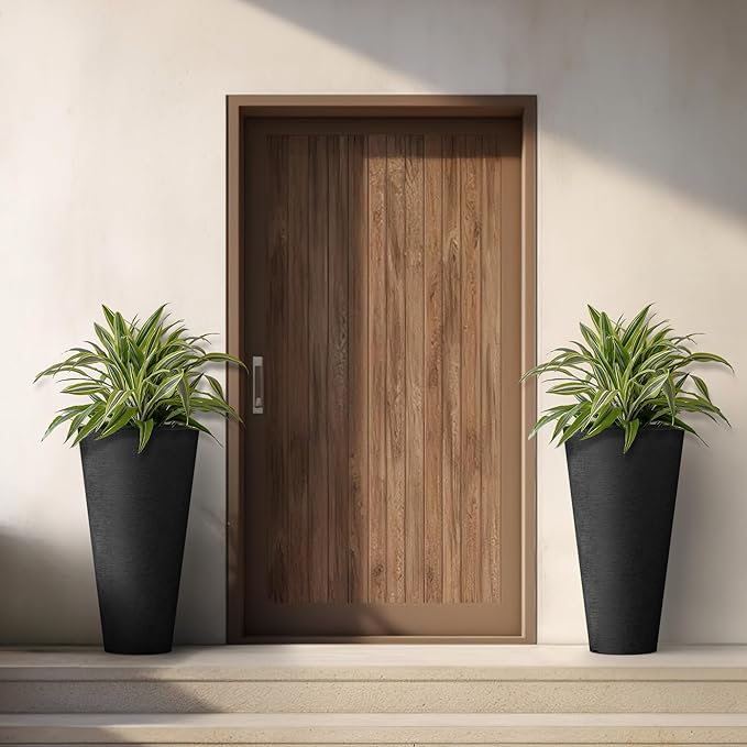 Kante Tall Round Planter Set of 2, 18" H Large Decorative Planter Pots for Outdoor Indoor Garden Patio Front Porch (Black)