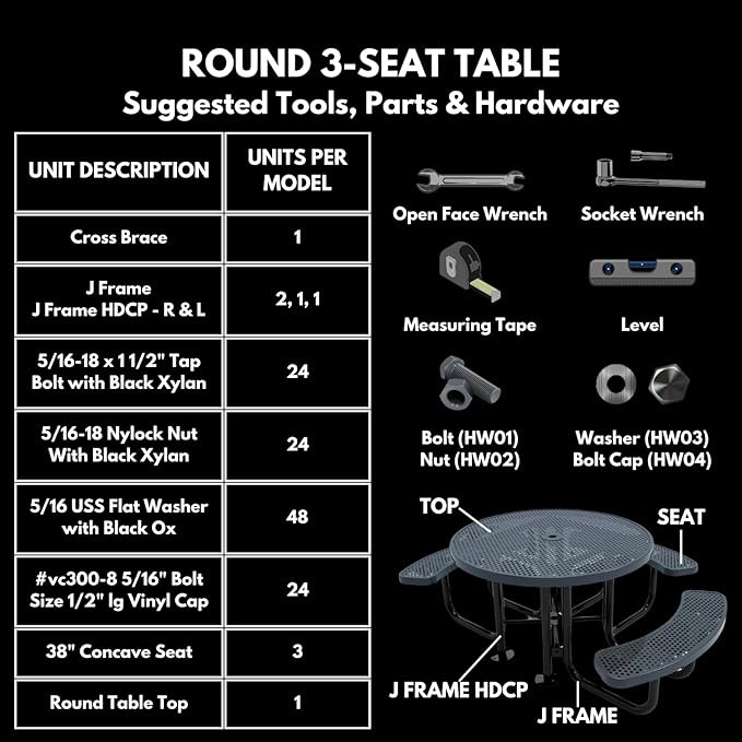 Heavy-Duty Portable Outdoor Picnic Table with Umbrella Hole, Expanded Metal Patio Dining Furniture Made in America (46" Round Top, Textured Dark Blue)