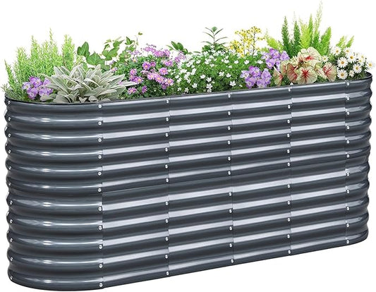 KING BIRD Raised Garden Bed 2.85 ft Tall 9 in 1 Galvanized Planter Garden Box Outdoor for Gardening, Deep Root Vegetables, Flowers 6.6x1.96x2.85 ft, Dark Grey