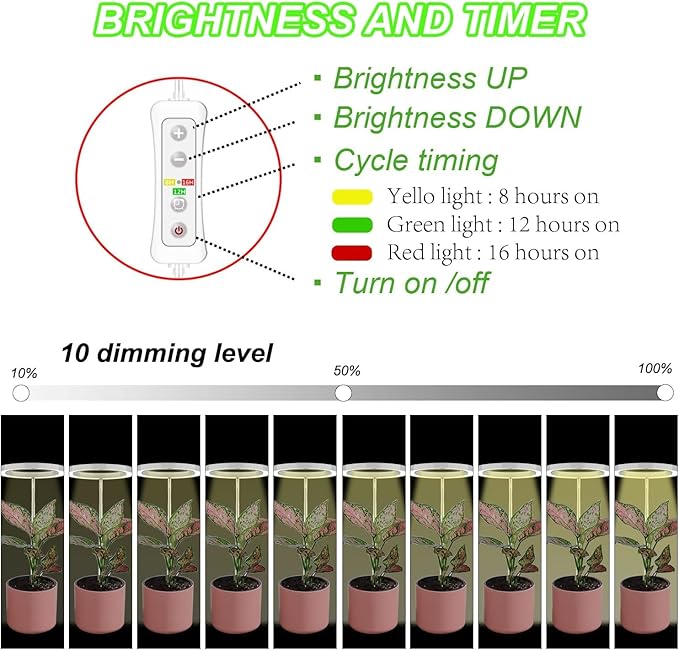 yadoker 144 LEDs Plant Grow Light for Indoor Plant,Aluminum Walnut Wood Grain Desk LED Grow Light, Height Adjustable,6.3" Aluminum Housing,Automatic Timer with 8/12/16 Hours,10-Level Brightnes