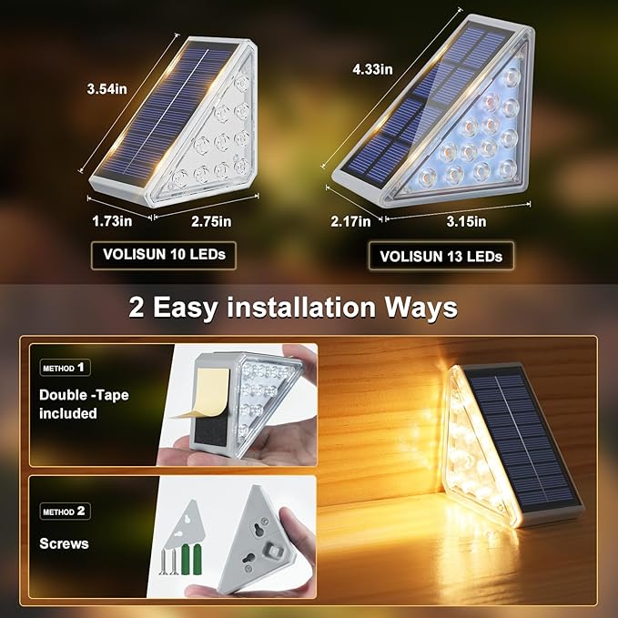 VOLISUN Solar Step Lights for Outside 16 Pack, Solar Stair Lights Outdoor Waterproof IP67, LED Outdoor Step Lights, Outdoor Stair Lights Decor for Deck, Front Step, Front Porch and Patio (Warm White)