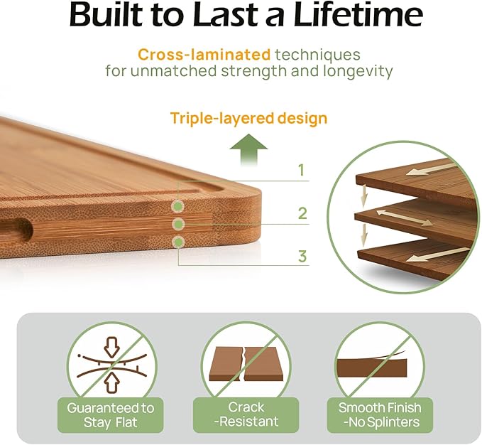 Bamboo Cutting Board 15 inches Carbonized Chopping Board With Knife-Friendly Surface & Juice Groove For Home Kitchens – Ideal For Meat, Veggies