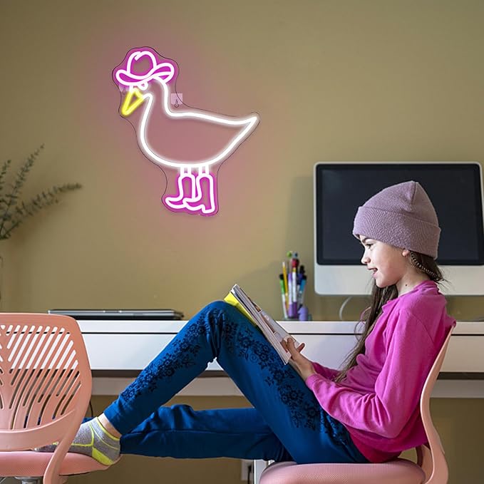 Cowboy Duck Neon Sign,Duck Neon Signs Cowgirl Boots Neon Signs for Wall Decor, USB Connectivity Pink LED Signs for Bedroom Living Room Kids Room Home Bar Birthday Party