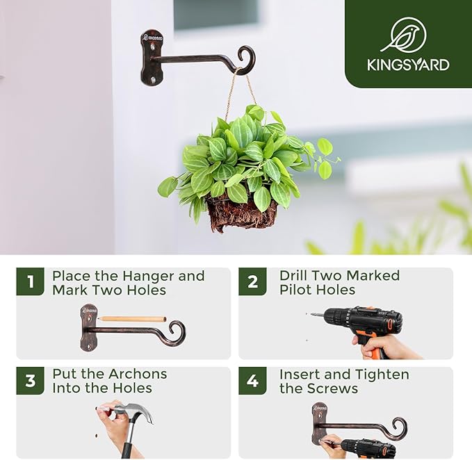 Kingsyard 2 Pack Wall Plant Hanger - Heavy Duty Metal Hanging Bracket Hooks for Hanging Plant Bird Feeders Lanterns Wind Chimes Indoor/Outdoor. Antique Copper