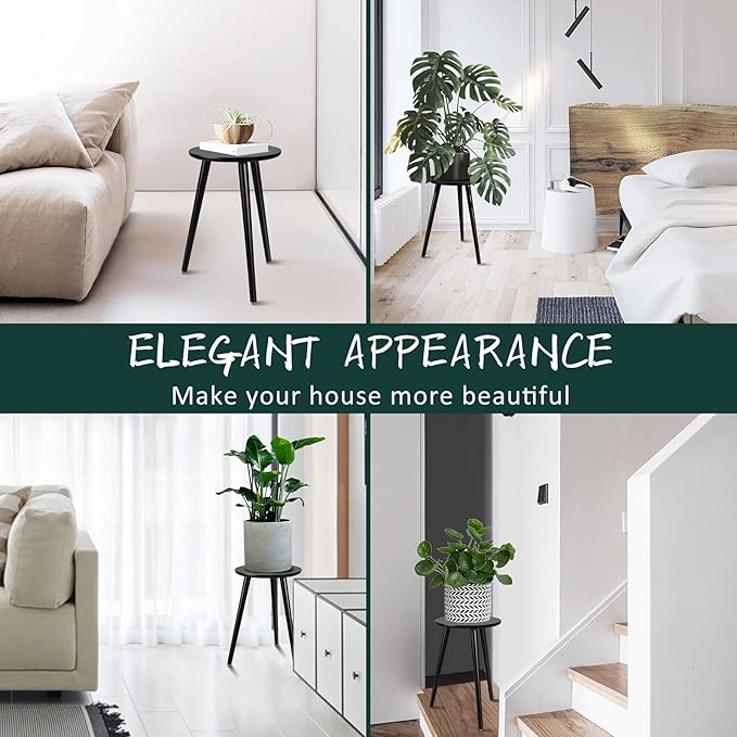 Indoor Plant Stand - Uneedem Wood Mid Century Plant Stand for Indoor Plants, Modern Plant Table,Tall Plant Holder for Flower Pots, Small Round Side Table, End Table (B2-Black,High: 16.5")