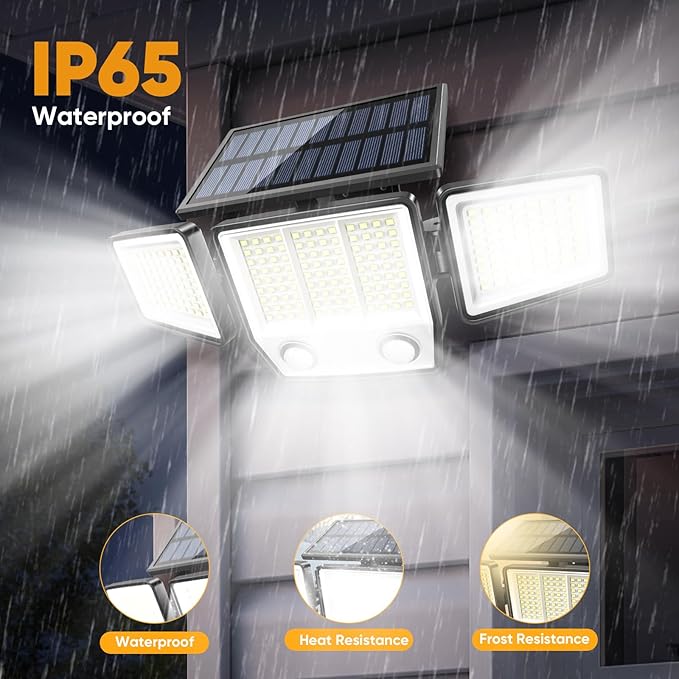 Solar Motion Sensor Outdoor Lights Waterproof - 3000LM 3 Modes Security Lights Outdoor 270° Illumination IP65 LED Flood Wall Light for Garden Yard Patio Pathway (2Pack+Remote Control)