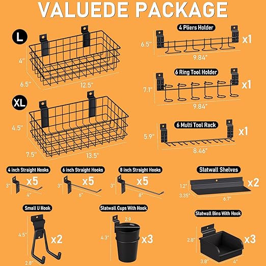 INCLY 30PCS Slatwall Accessories Set with Slatwall Baskets, Slatwall Hooks, Slatwall Shelves, Slatwall Bins, Slatwall Cups, Heavy Duty Slat Wall Accessory for Garage Room Shop Organizing Display