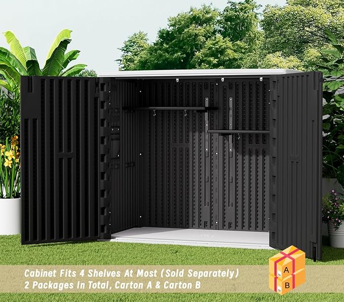 KINYING Outdoor Horizontal Storage Sheds,37 Cu.ft Outdoor Storage Cabinet Waterproof Resin Tool Storage Box for Lawn Mower,Garden Tools and Patio Furniture, Lockable (Black)
