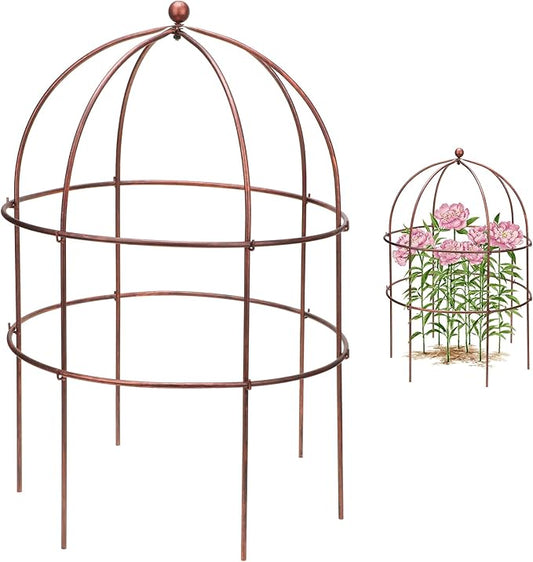 1 Pcs Jardin Bird Cage Plant Support 24" H Large Sturdy Grow-Through Flower Support Peony Cage Climbing Plant Support Trellis Sculptural Garden Decor for Perennial Flowers Vintage Gold
