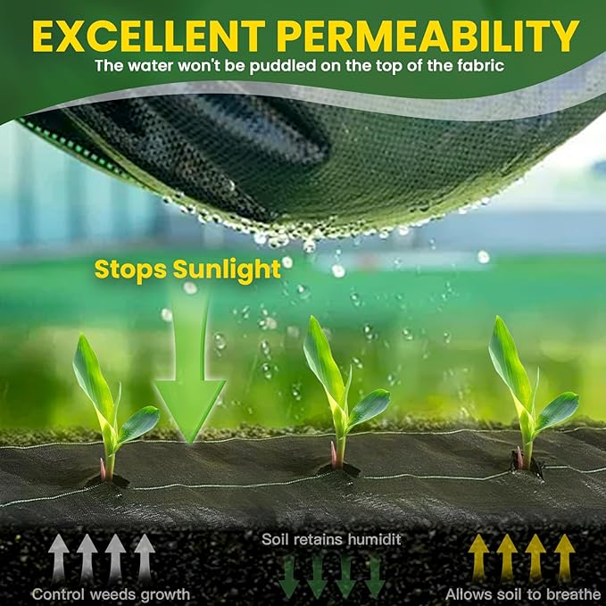 KAKO 6x200FT Weed Barrier Fabric, Heavy Duty Weed Barrier Landscape Fabric, Garden Weed Barrier Fabric, Garden Fabric Weed Barrier Weed Cloth for Landscaping Fabric, Garden Fabric, Driveway Fabric