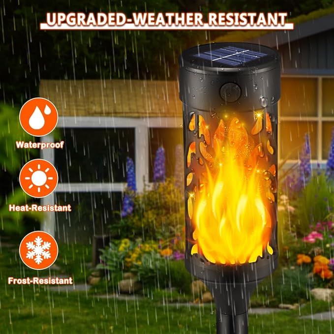 6Pcs Solar Lights Outdoor Waterproof, Tiki Torches for Outside with Flickering Flame, Solar Powered Outdoor Lights for Garden Decor, LED Luces Solares Garden Lighting for Pathway Yard Decorations