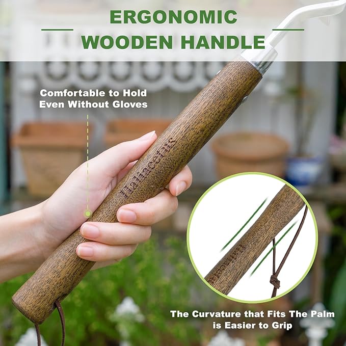Haliaeetus Gardening Sickle Hoe, Japanese Bent Angle Weeding Sickle, Stainless Steel Weed Hoe Scraper
