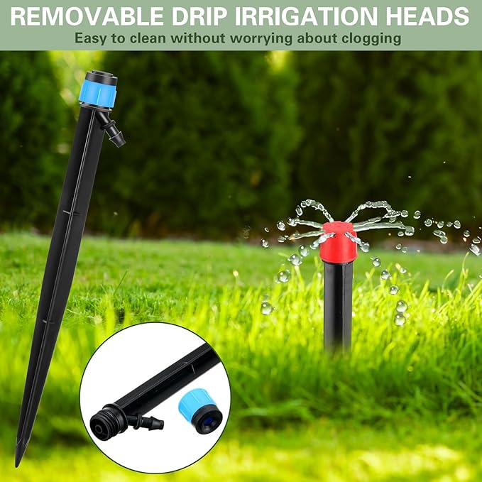 120 Pcs Drip Irrigation Emitters for 1/4'' Drip Irrigation Tubing 60 Irrigation Emitters Sprayer 60 Adjustable 360 Degree Water Flow Drippers for Patio Lawn Garden Watering