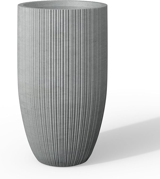 Kante 24 Inch Tall Round Concrete Planter, Large Indoor Outdoor Plant Pots with Drainage Hole and Rubber Plug, Modern Decorative Garden Pots for Home Patio Porch, Textured Natural Concrete