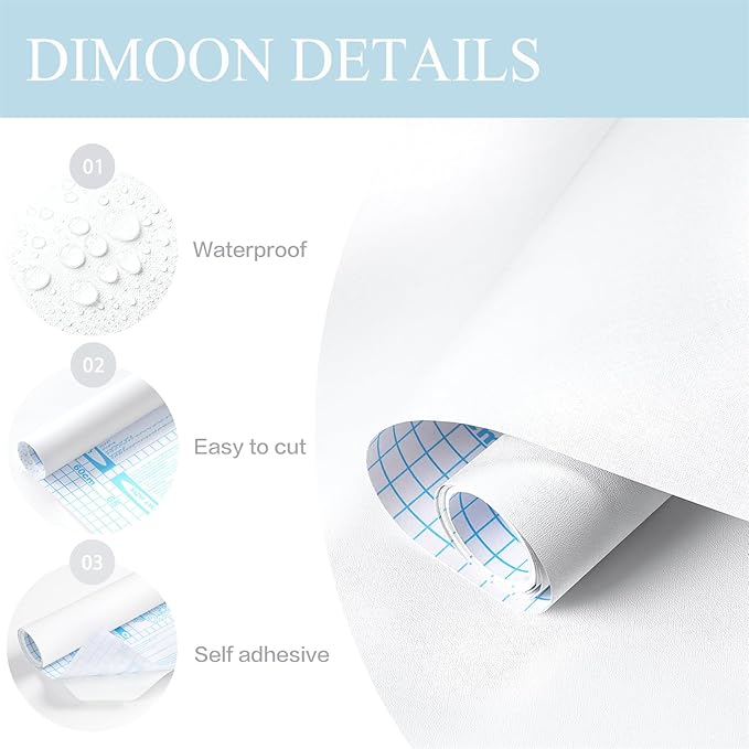 Dimoon 78.7''x17.7'' White Thicken Peel and Stick Wallpaper Contact Paper Modern Self Adhesive Wall Paper Removable Renter Friendly Textured Solid Color Vinyl Roll (78.7''x17.7'',White Thicken)