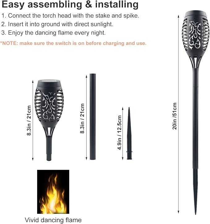 16 Pack Upgraded Solar Lights Outdoor, Mini Solar Torch Lights with Flickering Flames, Waterproof Landscape Decoration Dancing Flame Lights for Garden Pathway Yard, Auto On/Off Dusk to Dawn