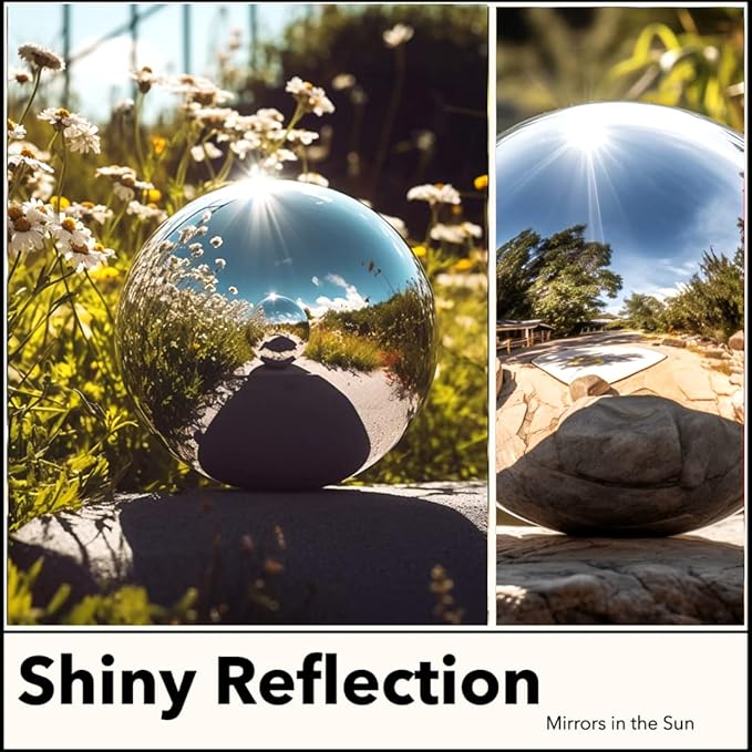 12 Inch Stainless Steel Gazing Globe,v2croft Hollow Ball Mirrored Surface Polished Shiny Sphere,Garden Stainless Steel Gazing Ball for Outdoor Lawn Pond Yard Ornament(Silver)