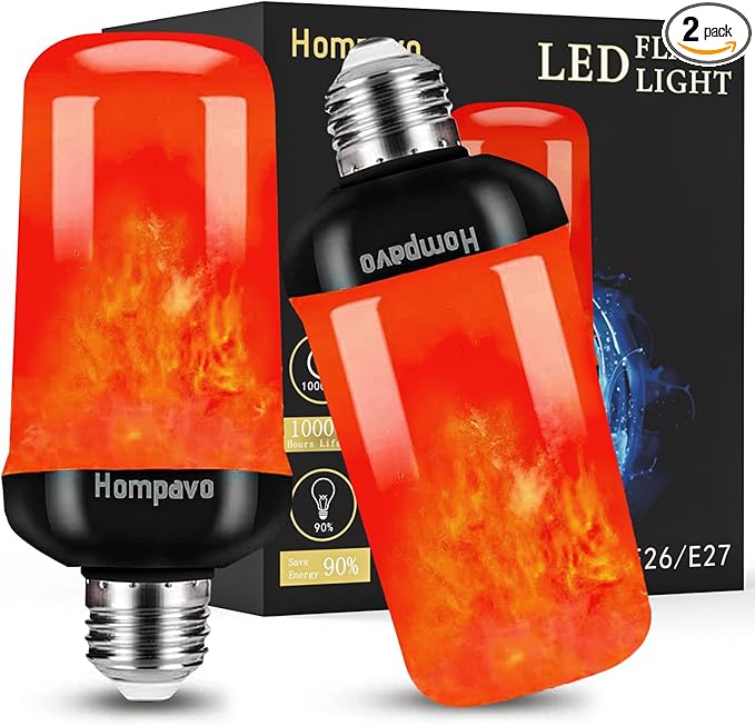 Hompavo 【Upgraded LED Flame Light Bulbs, 4-Mode Flickering Light Bulbs with Upside Down Effect, E26/E27 Flame Bulb for Halloween Christmas Party Indoor and Outdoor Home Decoration - 2 Red