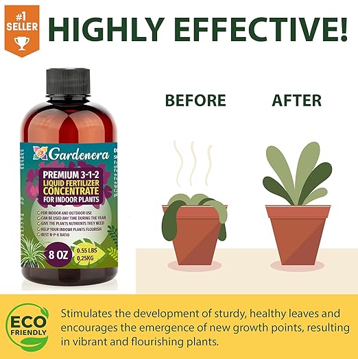 Premium Liquid Aloe Vera Plant Fertilizer - 3-1-2 Concentrate for Indoor Plants and Flowers by Gardenera | Organic Plant Food for Aloe Vera Plants - 8oz