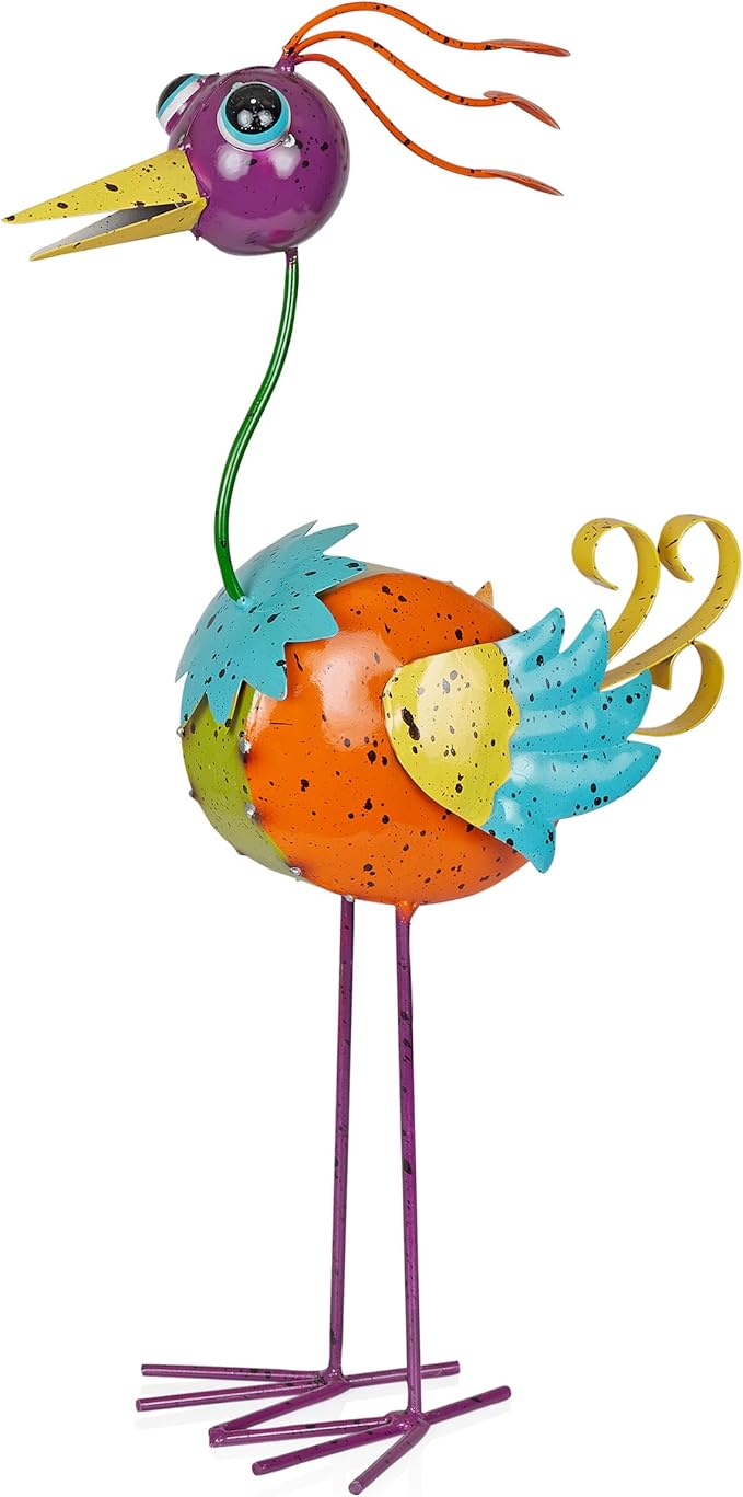Alpine Corporation LAZ328HH Quirky Metal Rainbow Bird Decor, Animal Statue for Patio, Lawn & Garden, 21" H, Multicolor