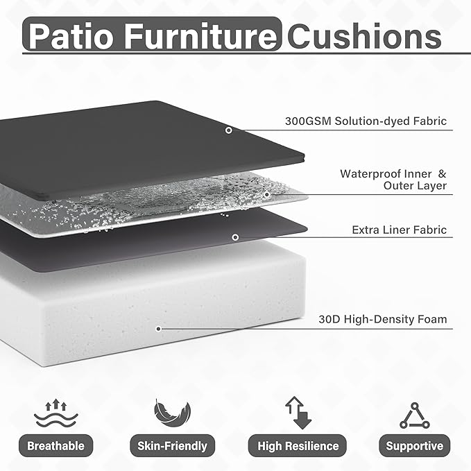 Patio Chair Cushions 19 X 19 X 4 Inch Waterproof Outdoor Seat Cushions for Patio Furniture, Outdoor Sofa Couch Pads with Ties & Handle, Set of 2, Grey