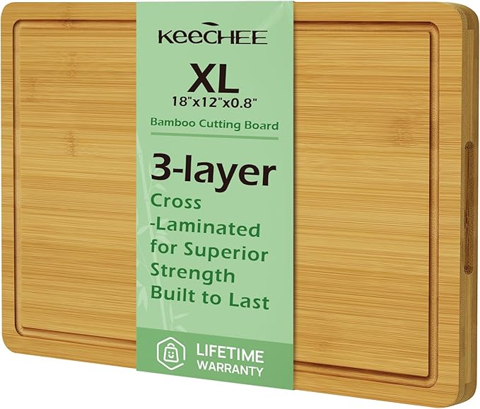Kitchen Essentials Natural Bamboo Cutting Board XL With Durable, Knife-Friendly Surface & Deep Juice Groove – Perfect For BBQ(Pre Oiled, Natural)