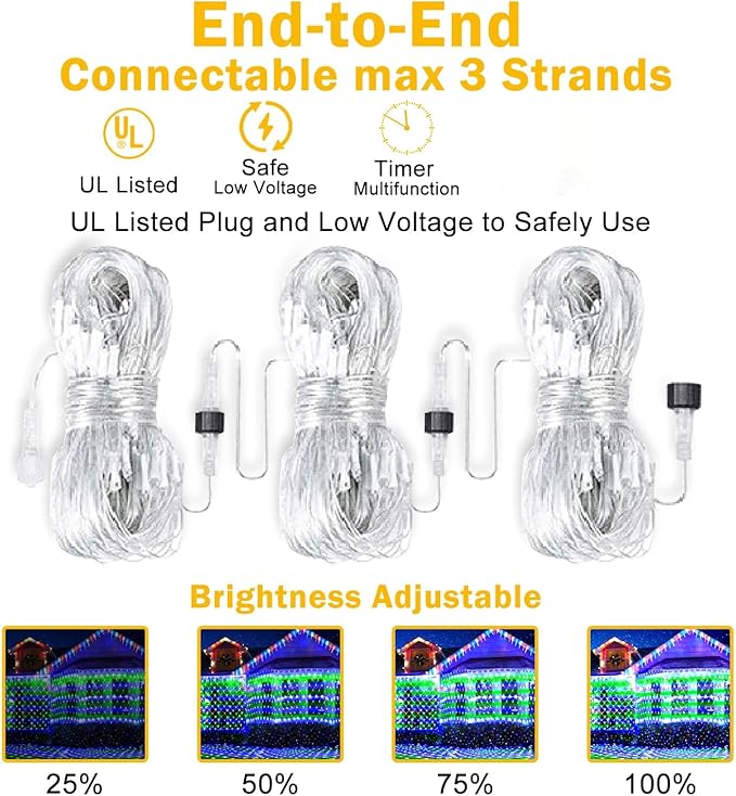 KNONEW 2-Pack 360 LEDs Christmas Net Lights 13ft x 9.8ft Outdoor Mesh Lights Connectable Waterproof 8 Modes & Timer Plug-in Net Fairy Lights for Bushes Garden Party Wedding Holiday,Blue and Green